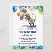 Tレックス恐竜の風船スプラッシュ誕生日パーティー 招待状 (正面)