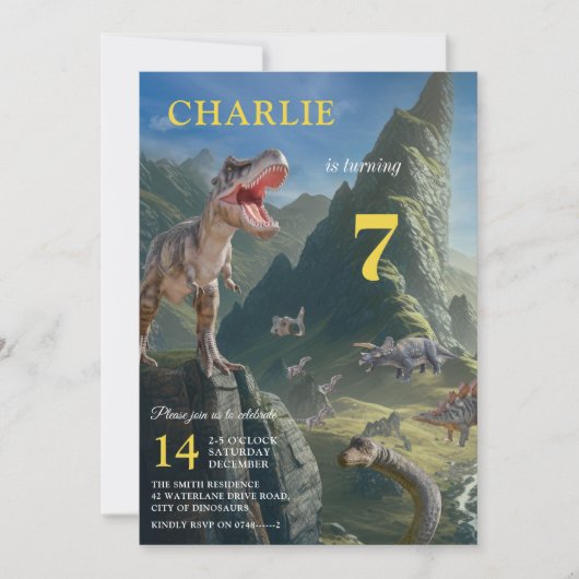 Tレックス恐竜アイランドボーイ誕生日招待状 招待状 (正面)