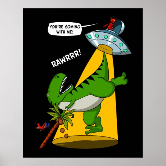 Tレックス恐竜エイリアン奪取おもしろいUFO ポスター (正面)