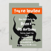 Tレックス恐竜オレンジバースデーパーティーの招待状 招待状 (正面/裏面)