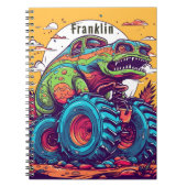 Tレックス恐竜カラフルのモンスタートラックに名前を追加 ノートブック (正面)