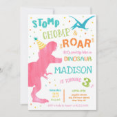 Tレックス恐竜ガールバースデーパーティ招待状 招待状 (正面)