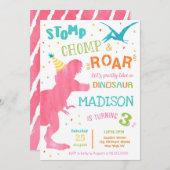 Tレックス恐竜ガールバースデーパーティ招待状 招待状 (正面/裏面)
