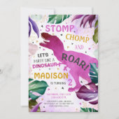 Tレックス恐竜ガール誕生日 招待状 (正面)