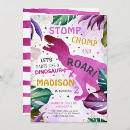 Tレックス恐竜ガール誕生日 招待状
