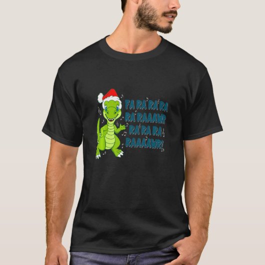 Tレックス恐竜サンタハットクリスマス男性へ女性 Tシャツ (正面)