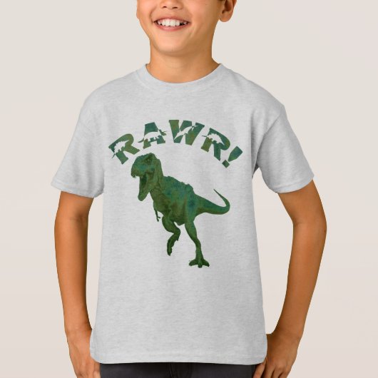 Tレックス恐竜ティラノサウルスレックスRAWRの子供 Tシャツ (正面)