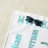 Tレックス恐竜ティール（緑がかった色）パーソナライズされた名 ビーチタオル (インサイチュ)