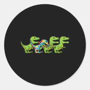 Tレックス恐竜パズル ディノ オティズム啓発 アメリカ手話B ラウンドシール