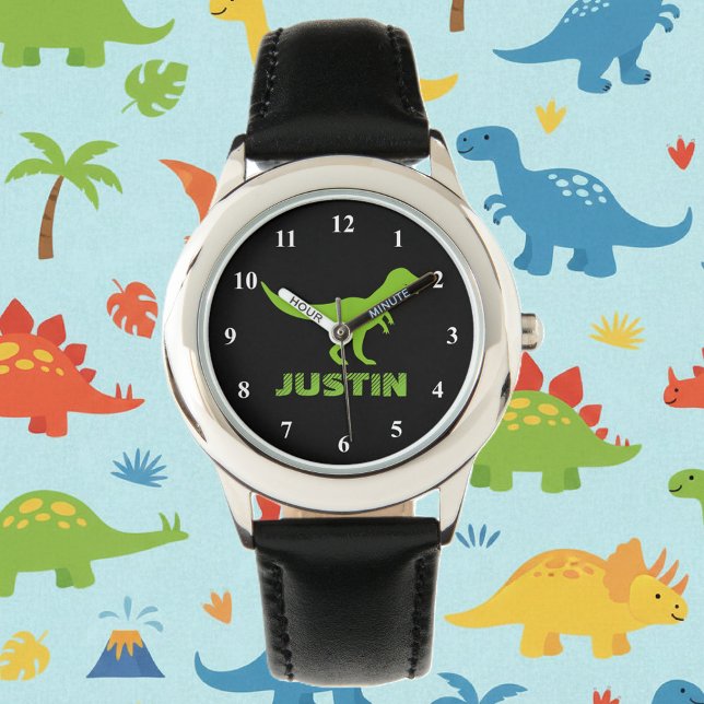 Tレックス恐竜パーソナライズされたは子供の名前 腕時計 (dinosaur watch for kids)