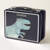 Tレックス恐竜パーソナライズされた メタルランチボックス (裏面)
