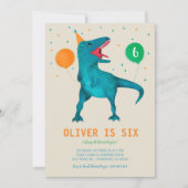 Tレックス恐竜パーティー動物の誕生日パーティー 招待状 (正面)