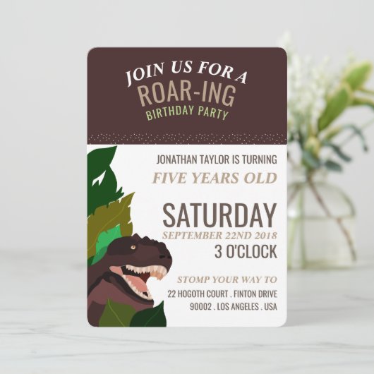 Tレックス恐竜パーティー子供用誕生日 招待状 (スタンド正面)