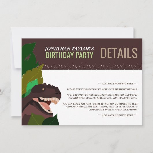 Tレックス恐竜パーティー 子供の誕生日 詳細 招待状 (正面)