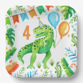 Tレックス恐竜ボーイズ誕生日水彩 ペーパープレート (正面)