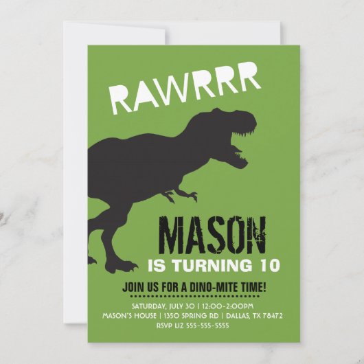 Tレックス恐竜ボーイ誕生日招待状 招待状 (正面)