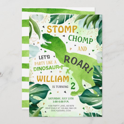 Tレックス恐竜ボーイ誕生日 招待状 (正面/裏面)