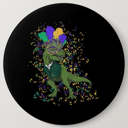 Tレックス恐竜マルディグラスボーイガールキッズ幼児 缶バッジ (正面)