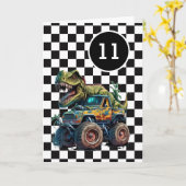Tレックス恐竜モンスタートラック11誕生日 カード (黄色い花)