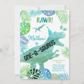 Tレックス恐竜ワンサウルスファースト誕生日 招待状 (正面)