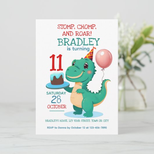 Tレックス恐竜第11回バースデーパーティーの招待状 招待状 (スタンド正面)