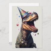 Tレックス恐竜誕生日フラットグリーティングカード サンキューカード (正面/裏面)