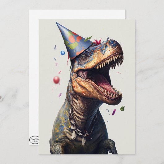 Tレックス恐竜誕生日フラットグリーティングカード サンキューカード (正面/裏面)