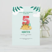 Tレックス恐竜4th誕生日招待状キッズパーティー 招待状 (スタンド正面)