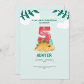 Tレックス恐竜4th誕生日招待状キッズパーティー 招待状 (正面/裏面)