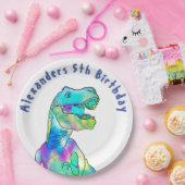Tレックス恐竜5th誕生日パーティー追加の名前 ペーパープレート (パーティー)