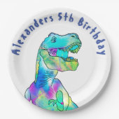 Tレックス恐竜5th誕生日パーティー追加の名前 ペーパープレート (正面)