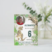 Tレックス恐竜6th誕生日パーティー写真バジェット インビテーションポストカード (スタンド正面)