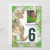 Tレックス恐竜6th誕生日パーティー写真 招待状 (正面)