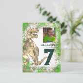 Tレックス恐竜7th誕生日パーティー予算 インビテーションポストカード (スタンド正面)