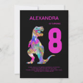 Tレックス恐竜8thバースデーパーティーピンク 招待状 (正面)