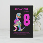 Tレックス恐竜8thバースデーパーティーピンク 招待状 (スタンド正面)