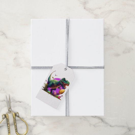 Tレックス恐竜、イースターギフトラベル、卵狩り ギフトタグ (より糸付き)