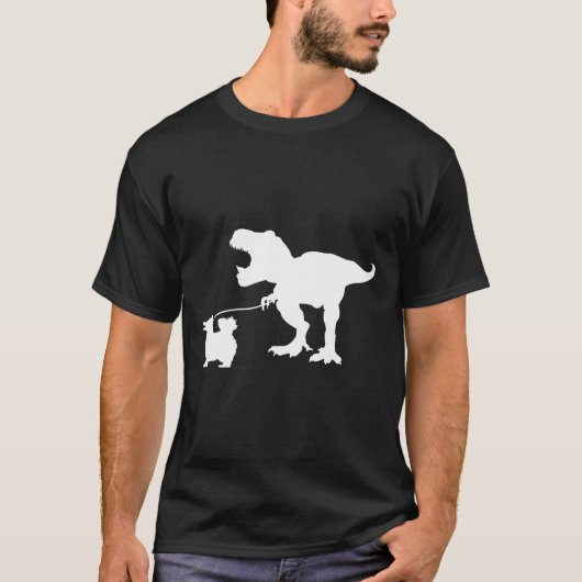 Tレックス恐竜Tレックス歩くポメラニア犬ドッグポメラ Tシャツ (正面)