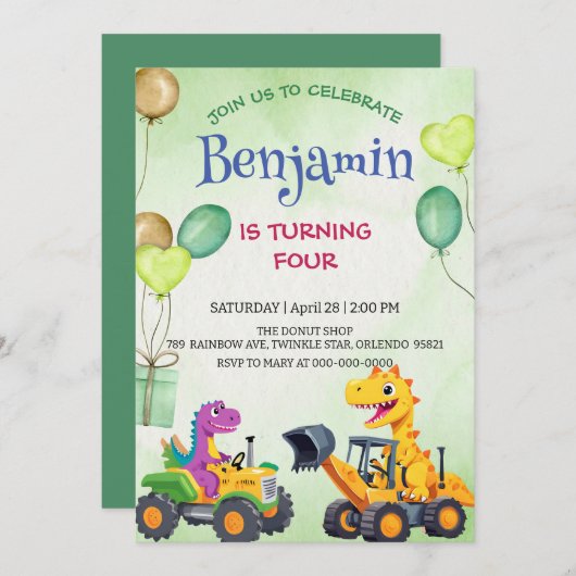 Tレックス掘削機トラクターのバルーン誕生日 (正面/裏面)