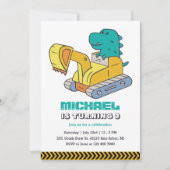 Tレックス掘削機建築子供の誕生日 招待状 (正面)