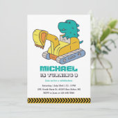 Tレックス掘削機建築子供の誕生日 招待状 (スタンド正面)