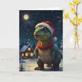 Tレックス星空の夜の恐竜クリスマスカスタム文字 カード (黄色い花)