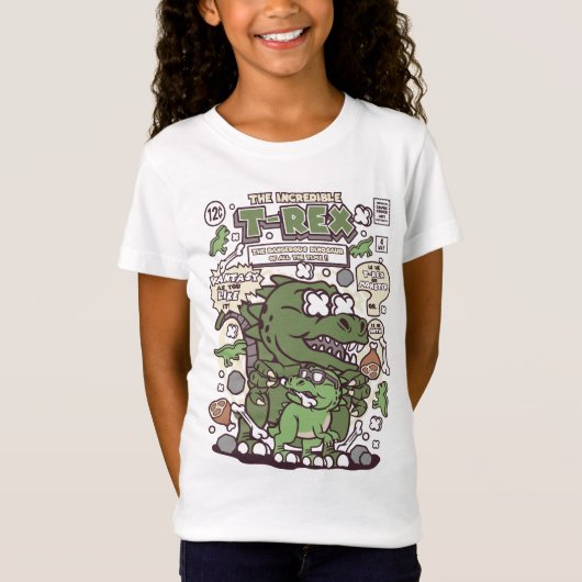 Tレックス漫画スタイルキッズTシャツ Tシャツ (正面)