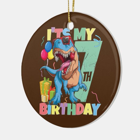 Tレックス第7誕生日ボーイガール7年2015恐竜 セラミックオーナメント (左)