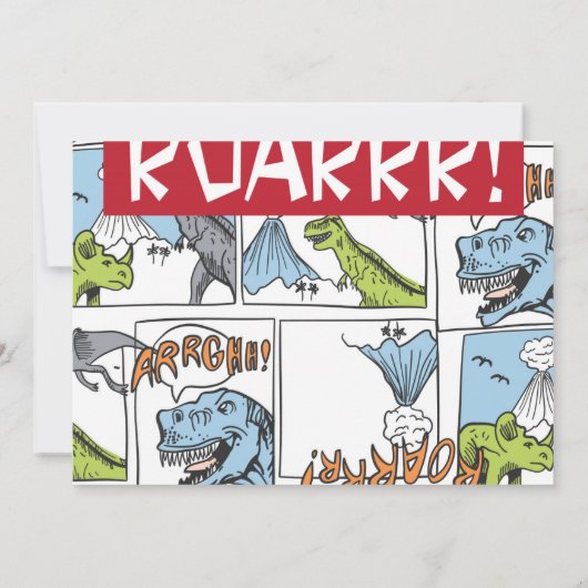 Tレックス轟音 |恐竜の誕生日パーティフォト招待状 (裏面)