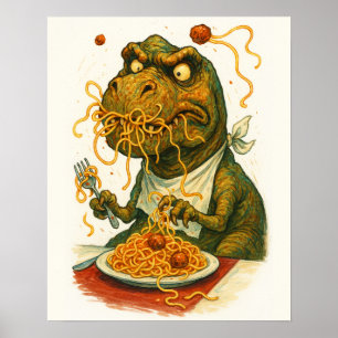 Tレックス食べのスパゲッティのポスター ポスター
