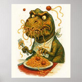 Tレックス食べのスパゲッティのポスター ポスター