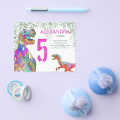 Tレックス5thバースデーパーティーバジェット招待状ピンク チラシ (シングル)