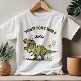 -Tレックス かわいい 恐竜 テーマパーティー オーダーメイド 名前＆テキスト- トドラーTシャツ