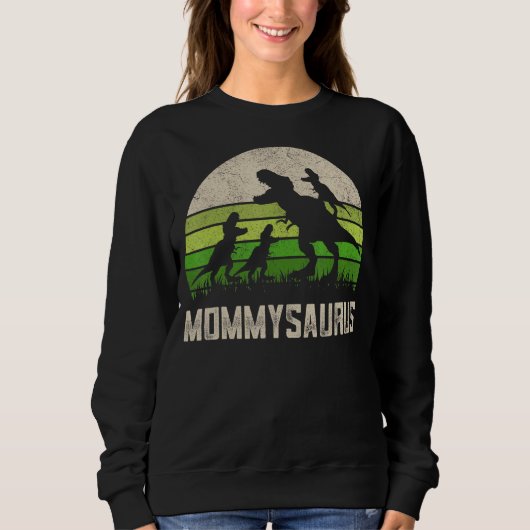 TレックスMommysaurus おもしろい Dino Mom Daothurus 4子供 スウェットシャツ (正面)